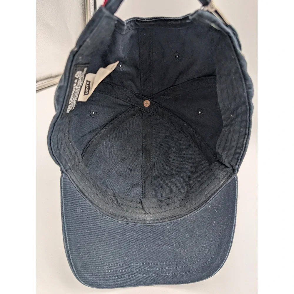 Levis Baseball Cap Navy Blue Red Logo Patch Adjustable Cotton Hat UN